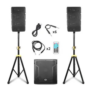 LOTAWAY GWS-042 Powered Line Array Speaker System with 15" Wooden Active Subwoofer, 2200W Professional DJ Sound System with Smart DSP, 3-Channel Mixer, Bluetooth TWS for Church, Club, Live Events