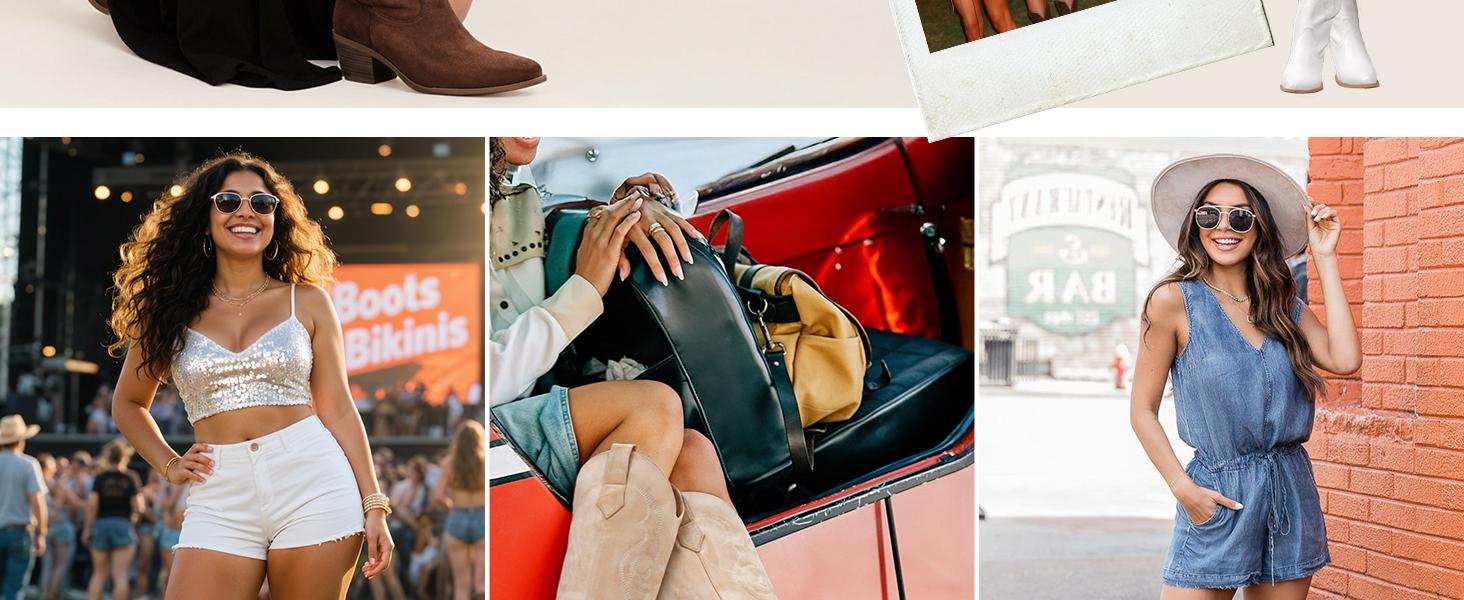 Women's Cowboy Boots - Wide Calf, Rhinestone Embellished, Glittery Western Knee-High Boots with Embroidery & Side Zipper