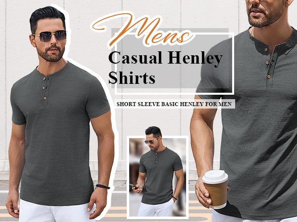 COOFANDY Mens Henley Shirts Short Sleeve Casual Button Down Shirts Lightweight Summer Basic Tee