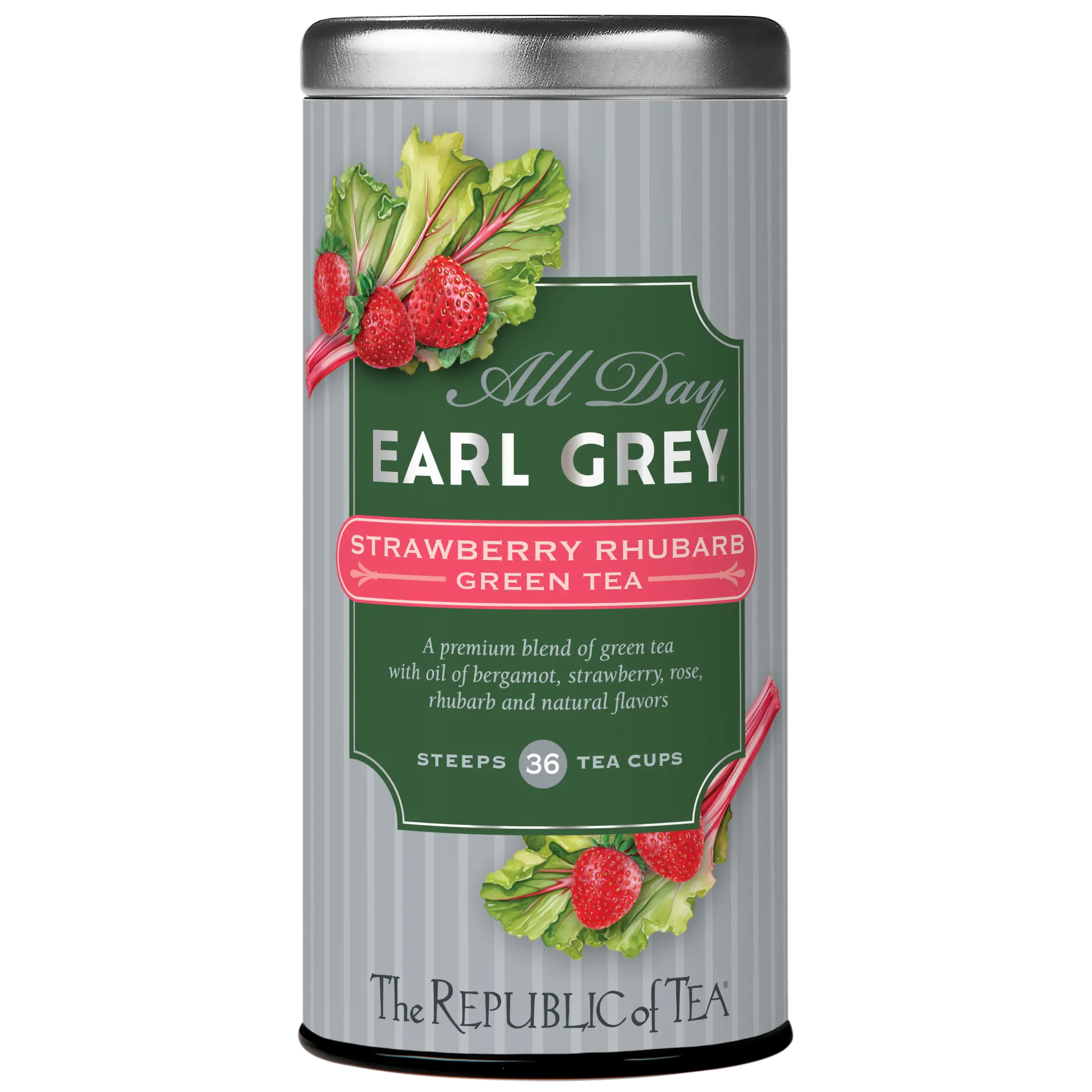The Republic of Tea – All Day Earl Grey Strawberry Rhubarb Green Tea, Naturally Caffeinated, 36 Tea Bags