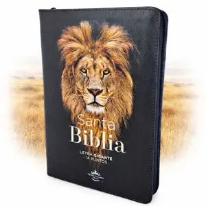 Biblia con Cierre Letra Gigante Manual 14 puntos RV1960 imit piel negro con indice - El Leon de la tribu de Juda ha vencido