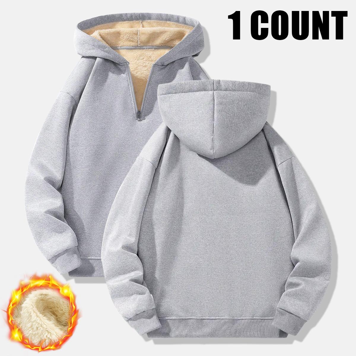 Men's Hooded Sports Jacket, Men's Casual Top, Men's Fleece Hoodie, Winter Thick Warm Fleece Lined Pullover with Kangaroo Pocket, Windproof Long Sleeve Workwear Jacket for Outdoor Activities