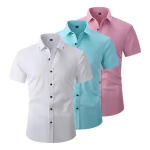 Men’s Summer Ice Silk Solid Color Short-Sleeve Shirt, Lightweight Korean Style Business Casual Slim Fit, Wrinkle-Resistant