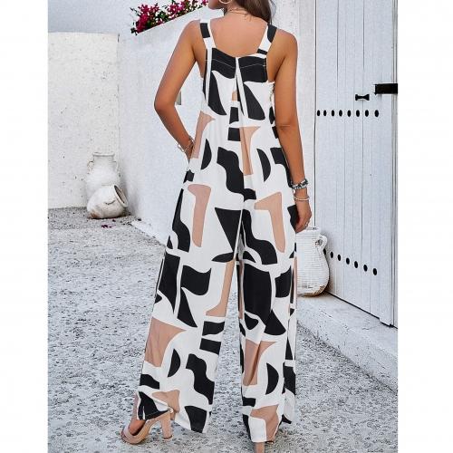 Women's Casual Loose Overalls Jumpsuits One Piece Sleeveless Printed Wide Leg Long Pant Rompers With Pockets 2025 New Baggy Adjustable  Outdoorfun Summertok Vacation Sizes Run Small Thin