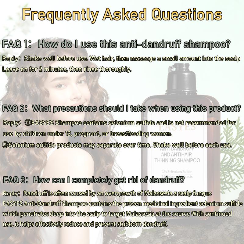 【BQ】EASYES Anti-Dandruff & Hair Thickening Shampoo | 1% Selenium Sulfide + 0.2% Piroctone Olamine | 11 Herbal Actives for 78% Less Flakes & +38% Density in 7 Days | #ScalpCare #HairGrowth