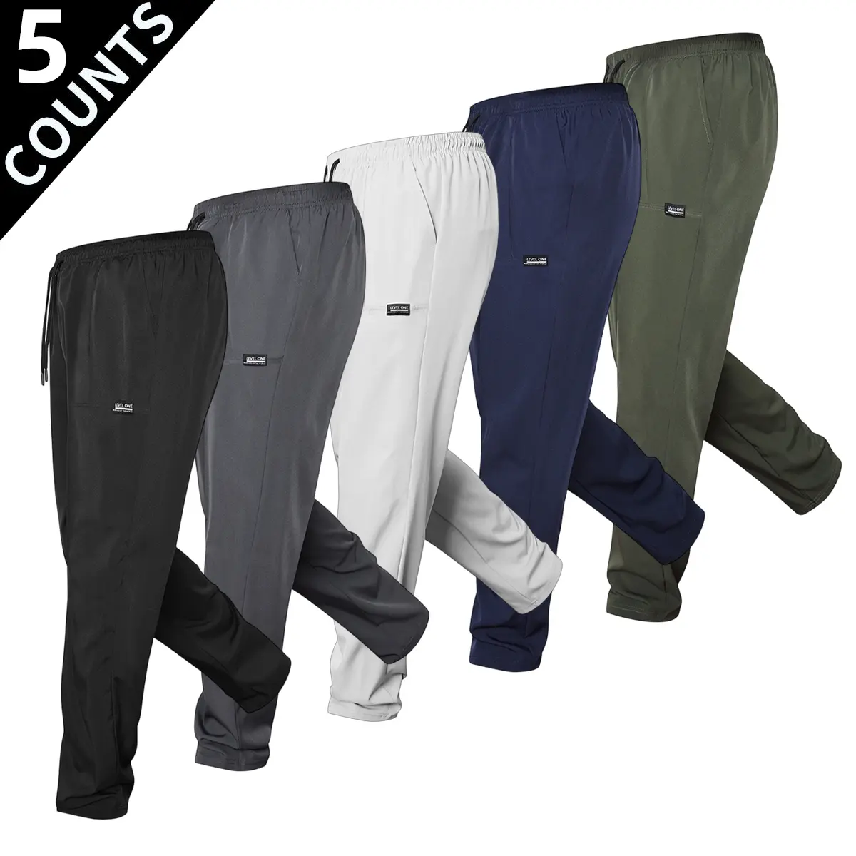 Men's Solid Fitted Synthetics Composite Fabric Casual Pants, Adjustable Drawstring Waist, for Leisure & Training, Casual Jogging Pants, Male, Athleisure Gym Clothes, Elastane, Mid Waist, Ankle Length, Fitted Cut For Easy Moves, Adjustable Drawstring Men's