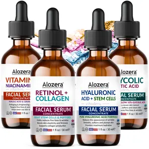 Alozera Face Serum Set of 4 – Retinol Collagen, Vitamin C Niacinamide, Hyaluronic Acid & Glycolic AHA Serums, Hydrating Brightening Anti-Aging Skincare Gift Set