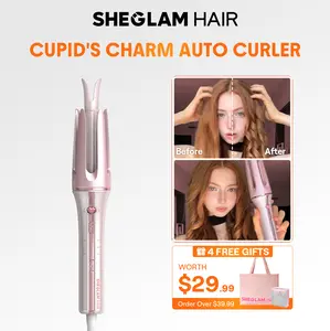 【Leah Ketab‘s Pick】SHEGLAM Hair Automatic Curling Iron 1/1.25 Inch with 3 Temperatures, 2-Way Rotation, Anti-Scald, Anti-Tangle, Automatic Shut-Off, Swivel Cord Barrel - Pink Styling Set Round Straightener