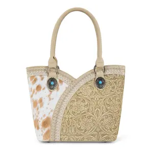 Montana West Tooled & Cowhide Whipstitch Tote Bag