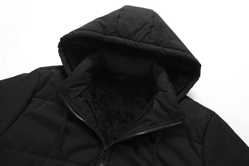 TJL Men's Winter Insulated Jacket with Detachable Hood Black Thick Outdoor Warm Coat Medium Size Fleece Lined Polyester Fiber Easy Machine Washable Cold Weather Wear Casual Style Classic Zipper Long Sleeve
