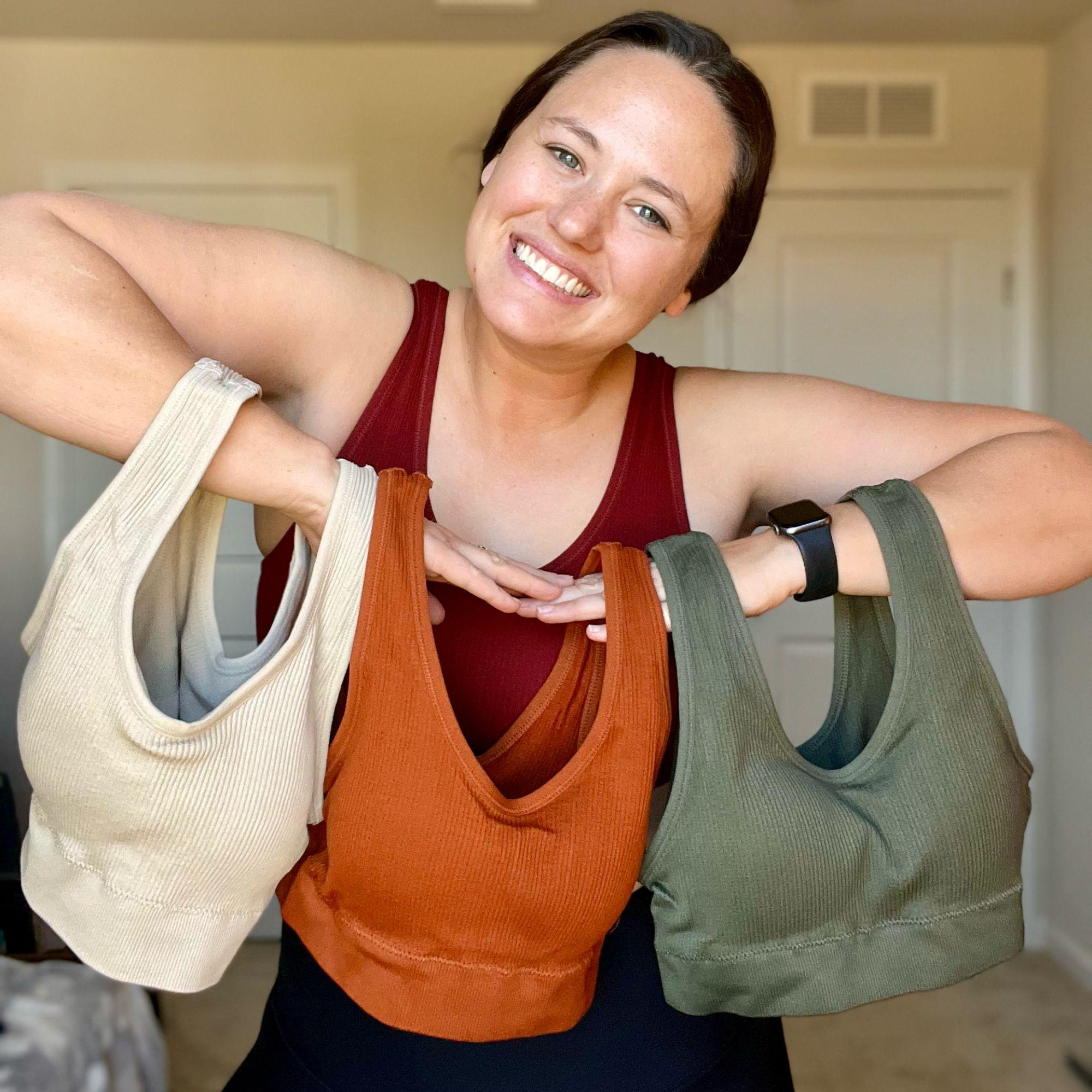 Kalon 4 Pack Ribbed Bras for Women Nylon Spandex Comfort Crop Everyday Underwear