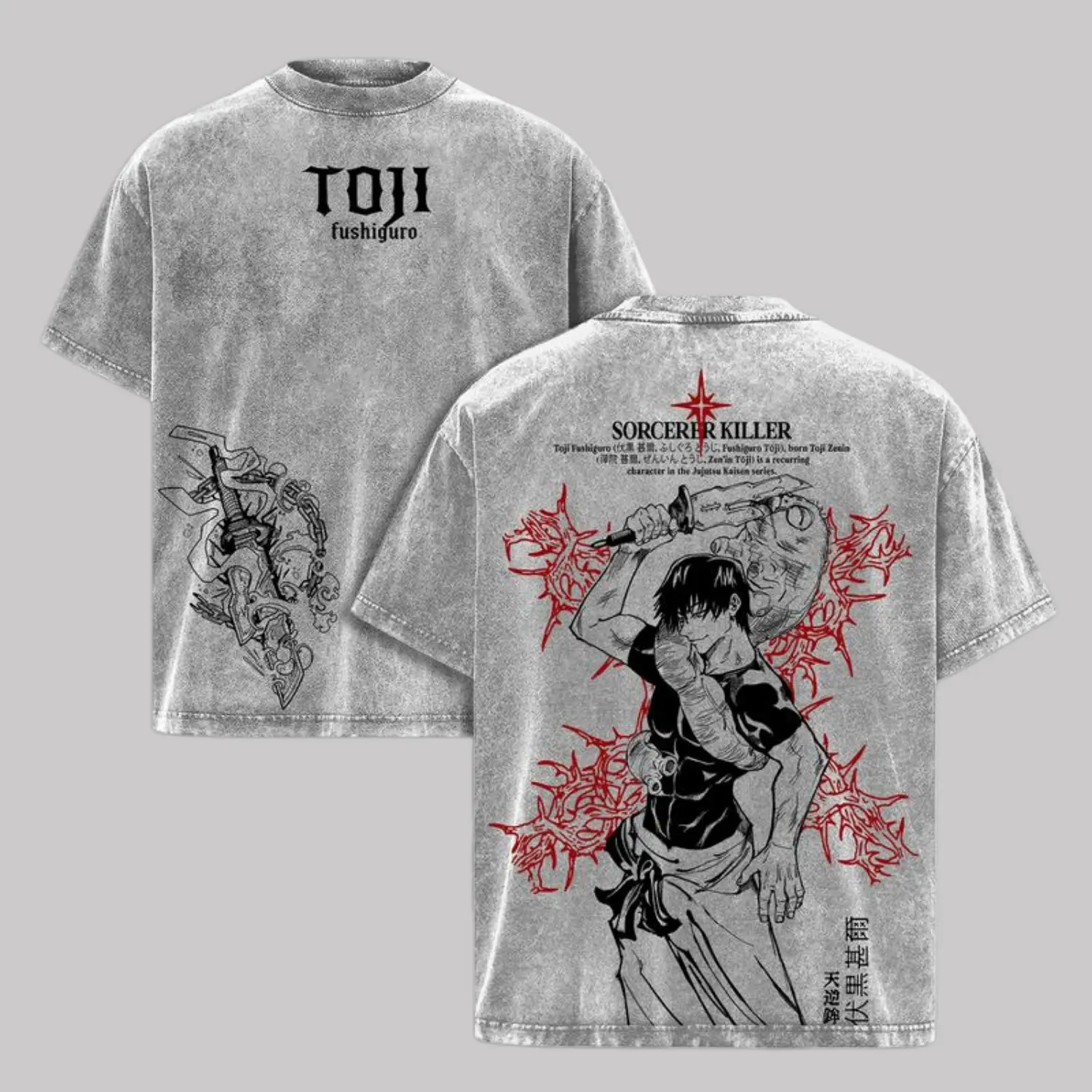 Toji Fushiguro Jujutsu Kaisen Loose-Fitting T-Shirt, Washed