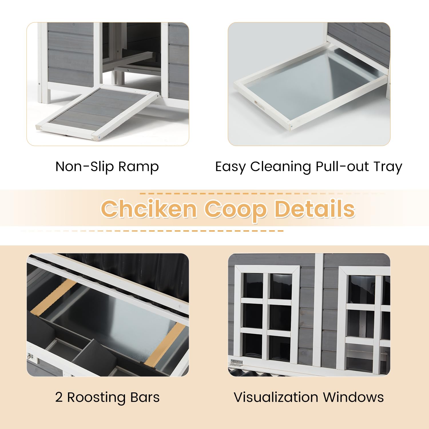 YODOLLA Chicken Coop, 40" Large Wooden Chicken Hutch with 3 Lockable Nesting Boxes for 4-6 Chickens, Outdoor Hen House Chicken Cage w/Removable Tray