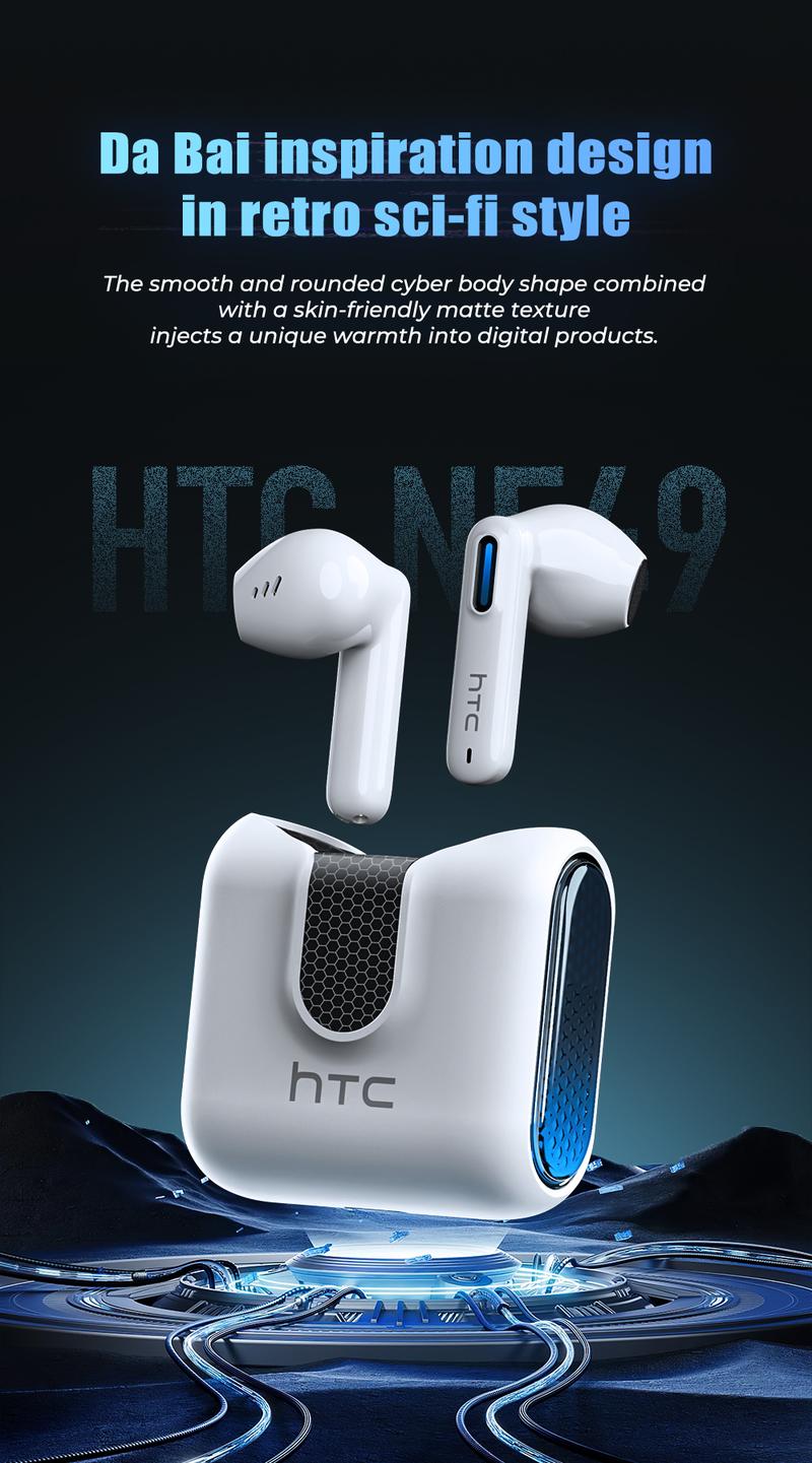 HTC NE49 Wireless Bluetooth 6.0 Earphones with Charging Case IPX5 Waterproof 35 Hours Battery Life Built-in Microphone for Daily Use Sports Travel
