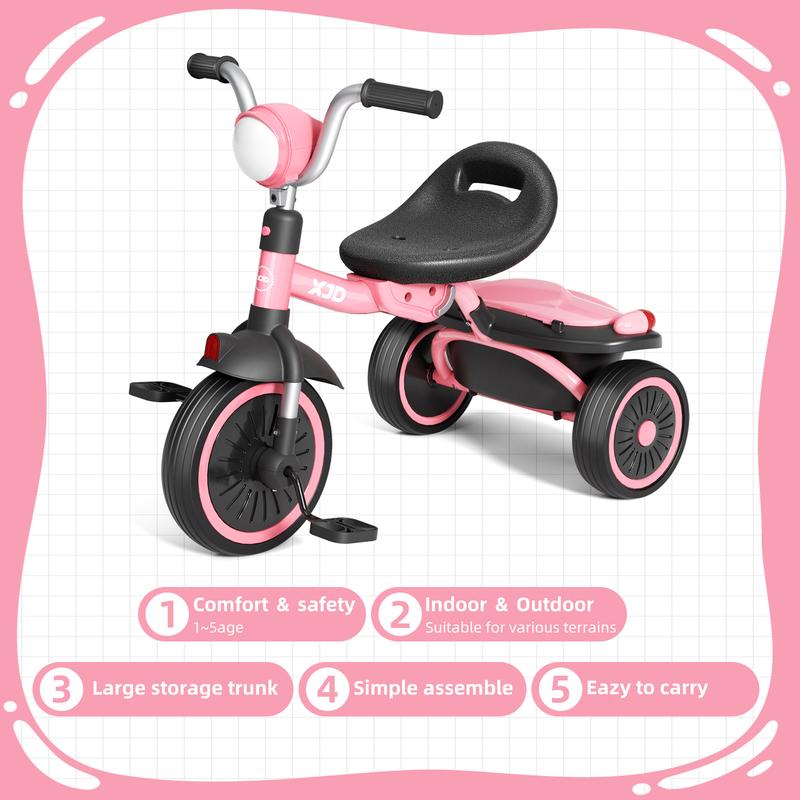 XJD Toddler Tricycle, Foldable Toddler Bike with Pedals, Tricycle for 2-5 Year Olds, Adjustable Comfortable Seat, Birthday Gifts for 1-5 Years Old Boys and Girls