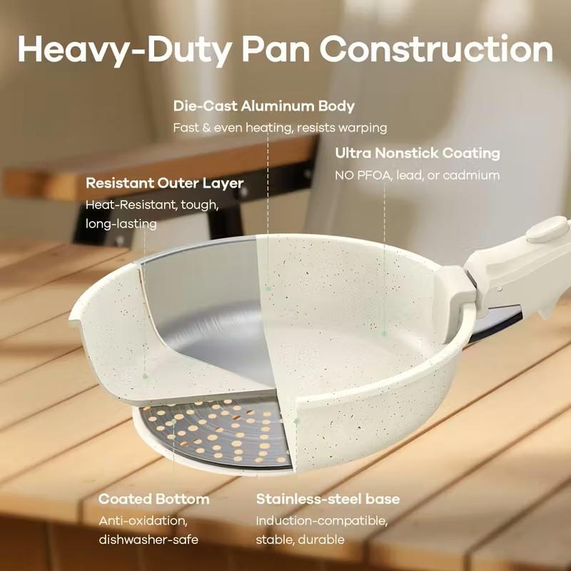 Ganiza 27pcs Nonstick Cookware Set Pots Non Toxic Cookware Sets Induct Pots And Pans with Removable Handles Cooking Set Oven/Dishwasher Safe Including Frying Pans Sauce Pans Beige Gifts