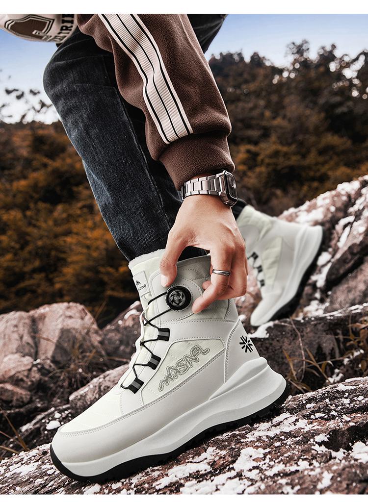 Men's Letter Print Contrast Faux Fur Snow Boots, CasualWaterproof Non-slip Ankle Boots for Outdoor Sports,Warm Shoes for Men