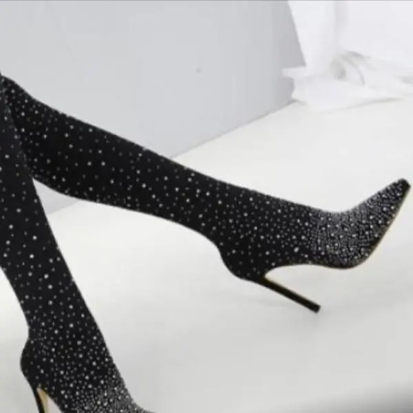 Raven Luxe Rhinestone Thigh-High Stiletto Boots