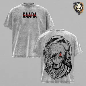 Gaara Naruto Washed Anime Tee – Manga Shirt, Sand Manipulation Graphic T-Shirt, Heavyweight Oversized Streetwear, Gift for Anime Fans