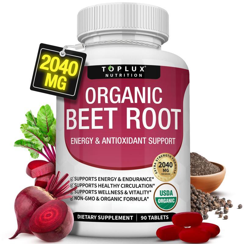 Toplux Organic Beet Root Tablets - Nitric OxideBooster Beetroot Supplement 2040mg