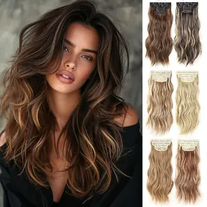 Clip in Hair Extensions in Long Wavy Synthetic 4PCS Thick Hairpieces Fiber Double Weft Full Head Synthetic Hairpieces Hair for Women