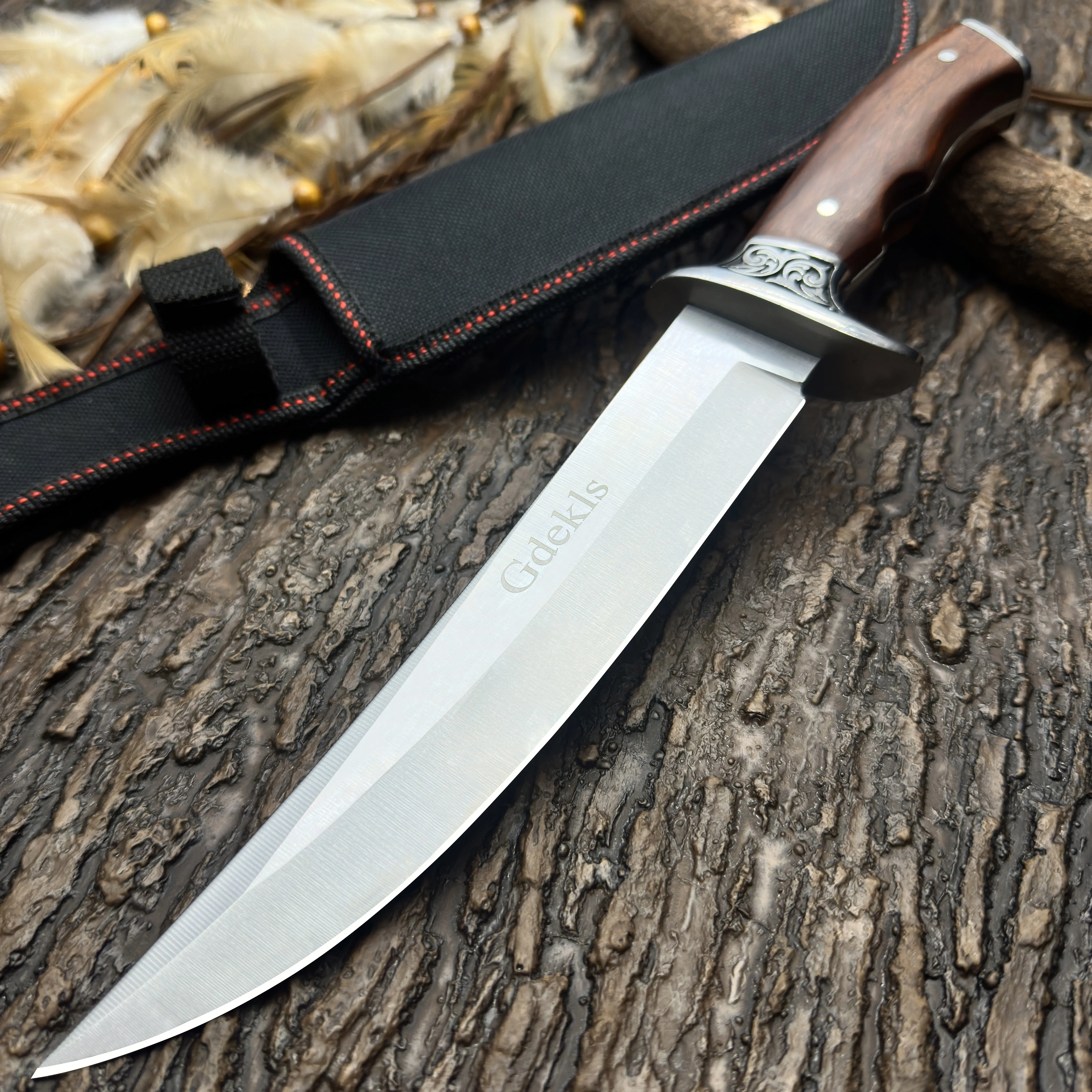 Gdekls Outdoor Camping Hiking Knife - 1095 High-Carbon Steel Straight Durable Steel Tool, Exquisite Solid Wood Handle, Practical for Outdoor Activities, Outdoor Knives