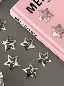 Star Shaped Hair Clips, 2000s Y2K Style Snap Grip Star Hairpins, Silver Metal Hair Accessories Suitable For Girls And Women, Street Style Claw Clips Hair Claws Hair Barrettes, School Stuff, Head