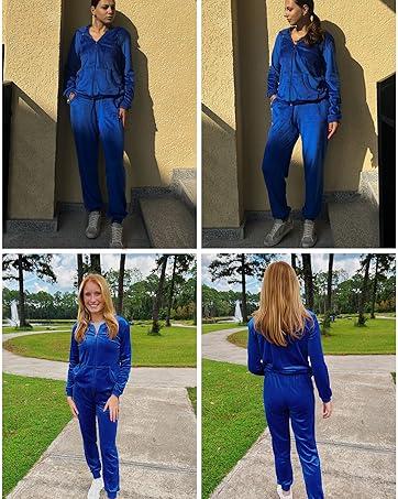 HOTOUCH Women's Velour Tracksuit Set Full Zipper Hoodie Workout Pants Velvet Sweatsuit Jogging Suits Holiday Clothing