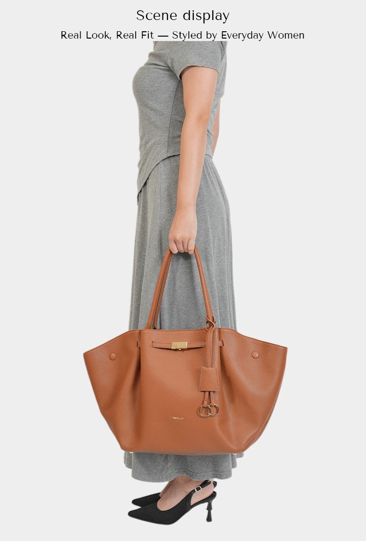 NEWBELLA Marella Top Handle Tote Bags - Elegant PU Leather Tote with Detachable Charm & Magnetic Closure System for Everyday Use 23.6" x 12.6" x 5.5" x 11"