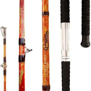 Orange Dragon Fire Spinning Glow Rod 7’6” S-Glass E-Glass Graphite Blend Non-Slip EVA Handle Chrome Guides 600STS Reel Combo