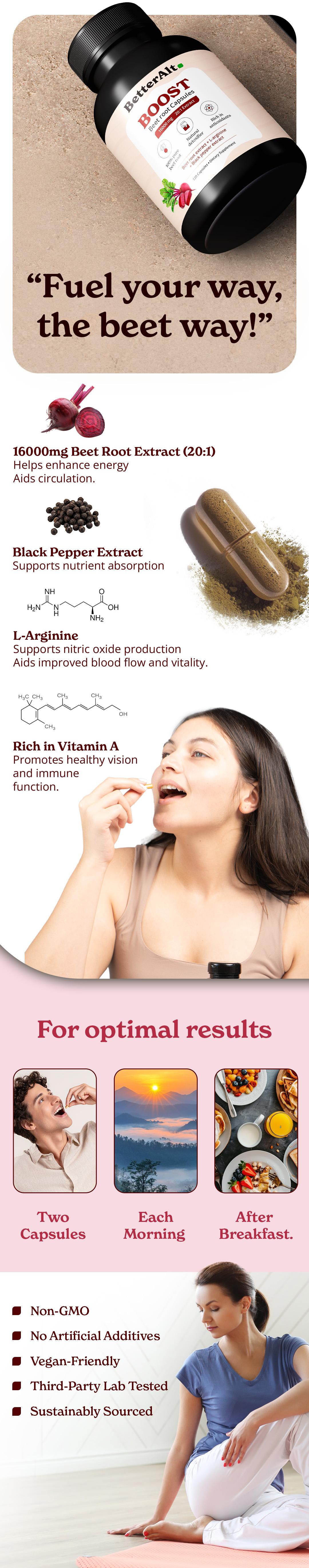 BetterAlt Nitric Oxide Beet Root | Choose from Capsules, Gummies & Powder | Natural antioxidant, Vitamin C, Vitamin A | Blood Circulation, Immunity