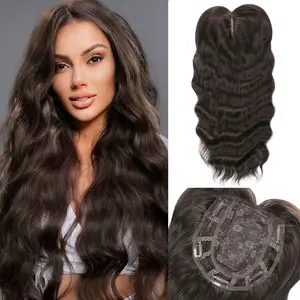 Auvzy Hair Black Brown Toppers for Women with Thinning Hair, 18 Inch Toppers Hair Pieces for Women Wispy Part Clip in Bangs 360° 3D Curly for Women