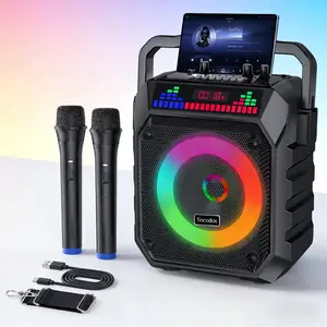 Socodox Karaoke Machine for Adults & Kids Portable Bluetooth 5.2 Speaker with 2 Wireless Microphones RGB Lights AUX USB TF AUX Home PA System for Family Party Outdoor Fun