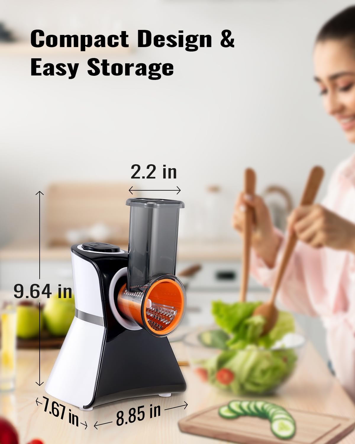 Electric Rotary Grater Salad Shooter - 5-In-1 Multi-Functional Cheese Grater with Safety Push Bar, One-Touch Operation, and Interchangeable Cones Vegetable Slicer Vegetable Cutter Kitchen Utensils small kitchen gadgets