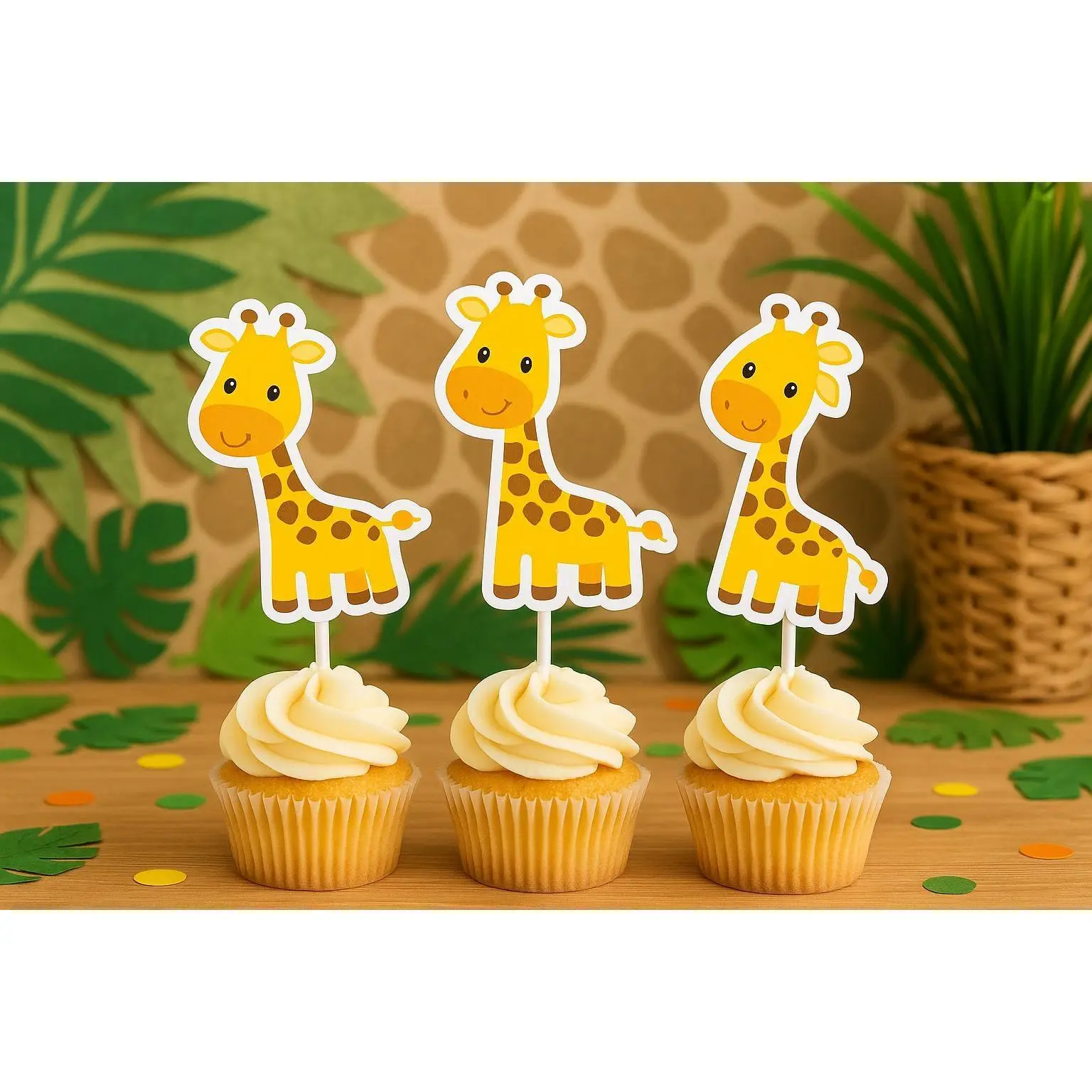 Giraffe Cupcake Toppers, Jungle Cupcake Toppers, Safari Baby Shower Toppers, Baby Shower Cupcake Toppers, Giraffe Party Decorations Supplies