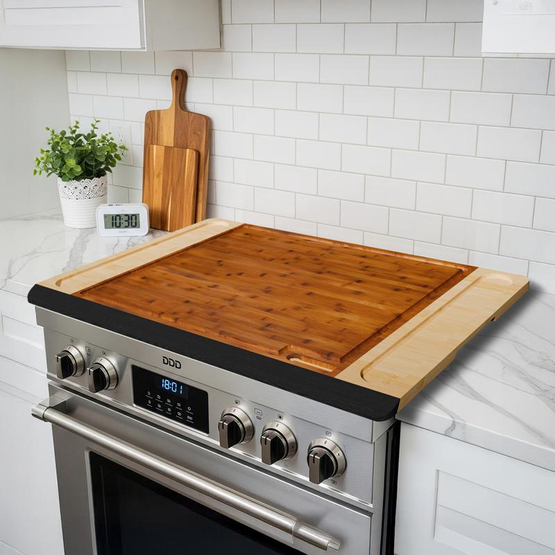[Game-changer]4-in-1Stove Oven Top Cover Kikcoin Extra Large Bamboo Cutting Board Pro,Note Charcuterie Board,Pastry,Chopping Block,Handle,Juice Groove,turkey,Kitchen4XL:30"*20",Cook Knives Friendly Kitchenware ThanksgivingDay dinner,party Cheese Food,gift
