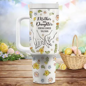 Mother's Day Gift SMS - Mother And Daughter 40Oz/ 20oz Tumbler, 3D Inflated Effect Printed Stainless Steel Coffee Cup With Handle, Gift For Mother's Day, Gift for Easter, Gift for Daughter - Drinkware