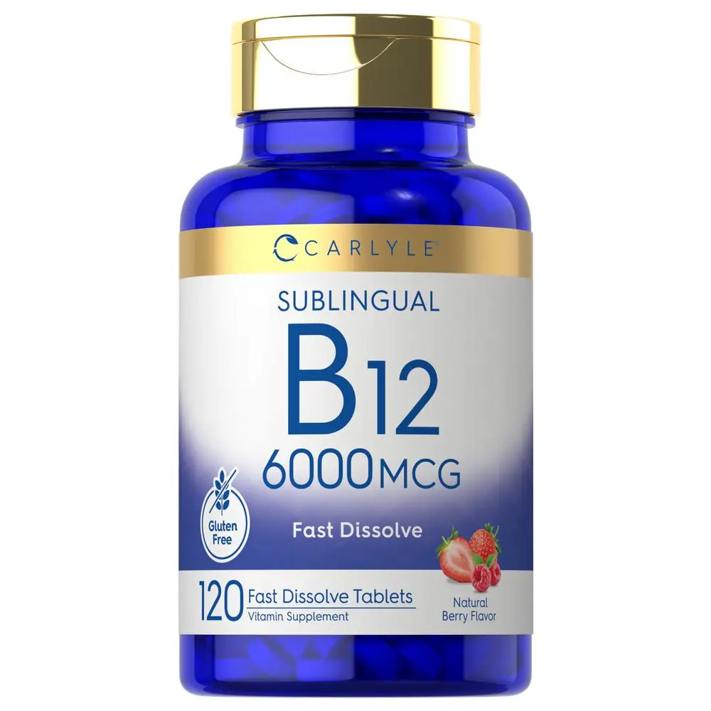 Carlyle Vitamin B-12 6000mcg | 120 Fast Dissolve Tablets | Natural Berry Flavor | Cyanocobalamin & Methylcobalamin | Vegetarian, Non-GMO, and Gluten Free Sublingual Supplement