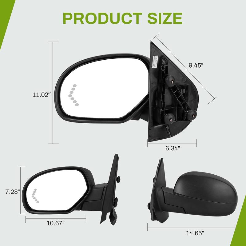 YITAMOTOR Towing Mirrors Compatible with 2007-2013 Chevy Silverado GMC Sierra 1500, 07-14 Suburban Yukon XL 1500, Power-Adjustable Glass and Heated with LED Arrow Turn Signal Side Mirrors Pair blind spot mirrors