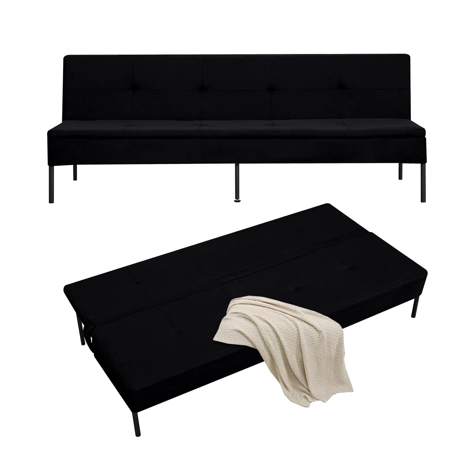 Modern Foldable Futon Sleeper Sofa - 63.39in Space-Saving Indoor Furniture, 5-Adjustable Backrest, Sturdy Powder-Coated Iron Frame, Converts Easily, Seats 3, Supports 300lbs Capacity for Apartment Bedroom