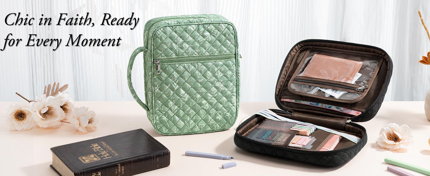 FLOE Bible Cover Case for Women Large Bible Bag, Bible Study Supplies Journaling Kit Quilted Church Bag with Handle, Puffer Carrying Case w/Tabs Accessories Easter Mothers Day Christian Gifts for Women Mom