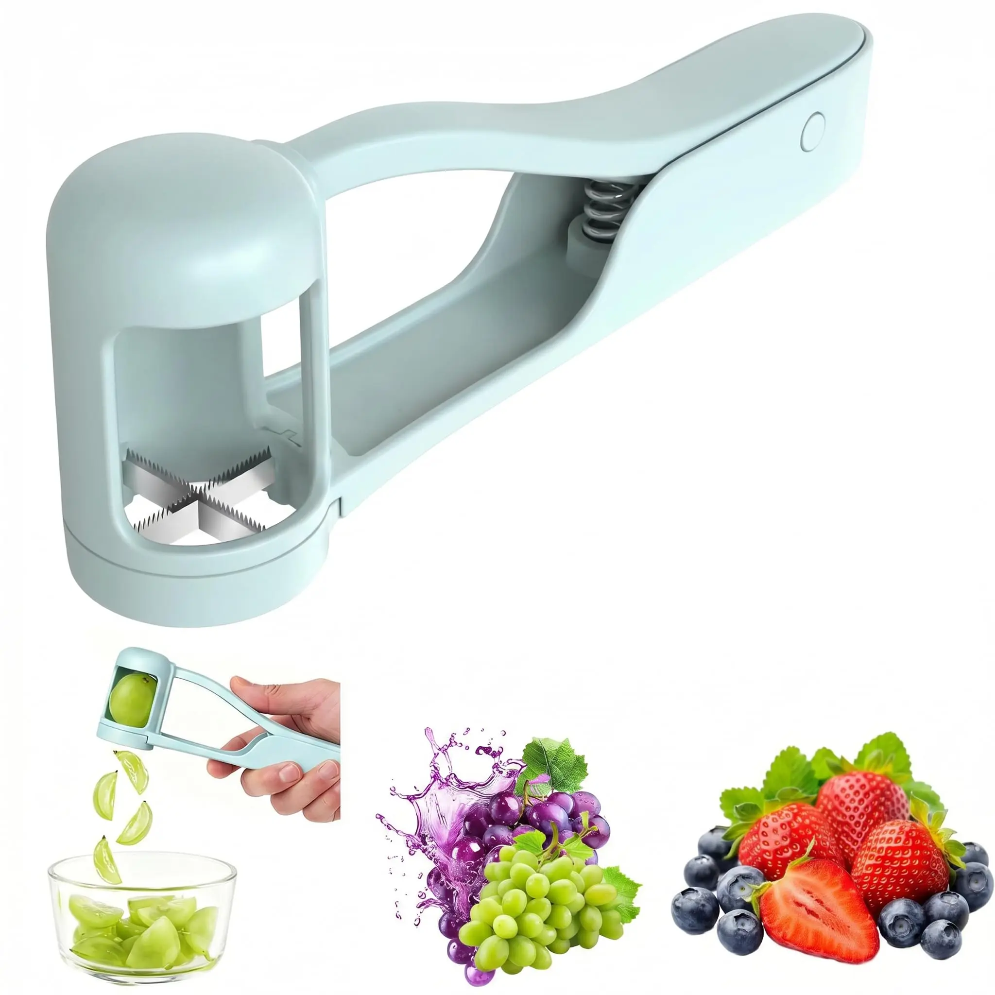 Stainless Steel Grape Cutter for Toddlers 1-3 - Safe Fruit Utensils with Sharp Blade, Curved Grip, 1-Hand Use - Lightweight Kitchen Gadget for Fruit Salad, Birthday Gifts