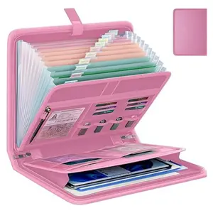 Fireproof Accordion File Organizer, Portable Expanding File Folder with Waterproof Zipper&Labels, Pink Document Organizer with 13 Pockets, File Organizer for Important Document/Paper Storage