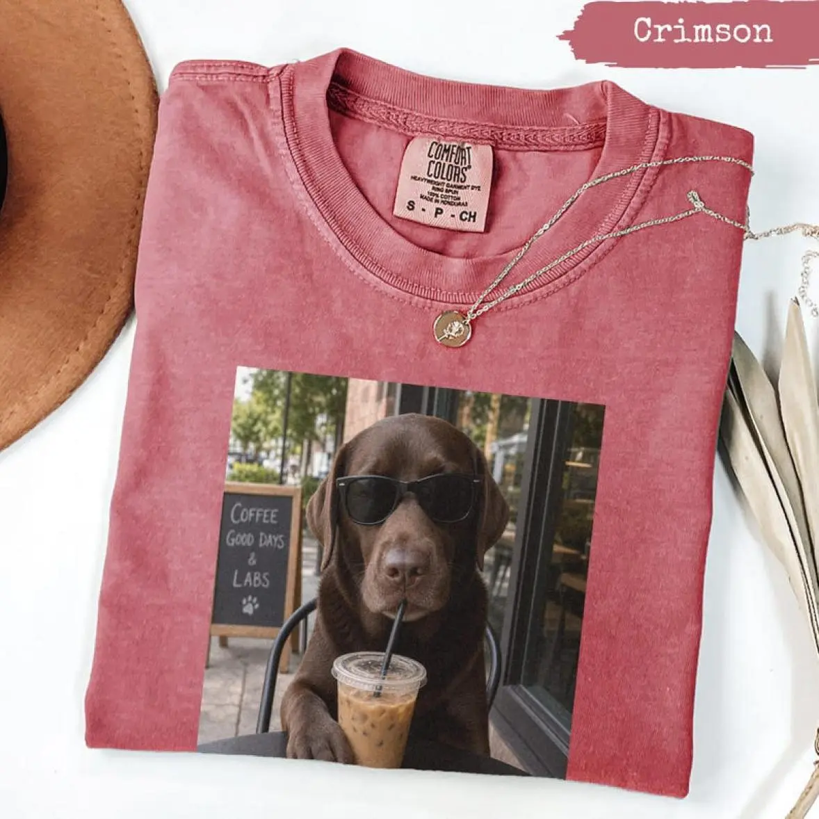 Comfort Colors Cute Chocolate Lab Drinking Coffee Shirt Funny Labrador Retriever Dog Lover Tee Coffee Graphic T Shirt Lab Mom Dad Gift Cozy Cafe Vibes Unisex Apparel, Ready to Go, No Effort Needed, Classic Styles, Never Go Out of Fashion