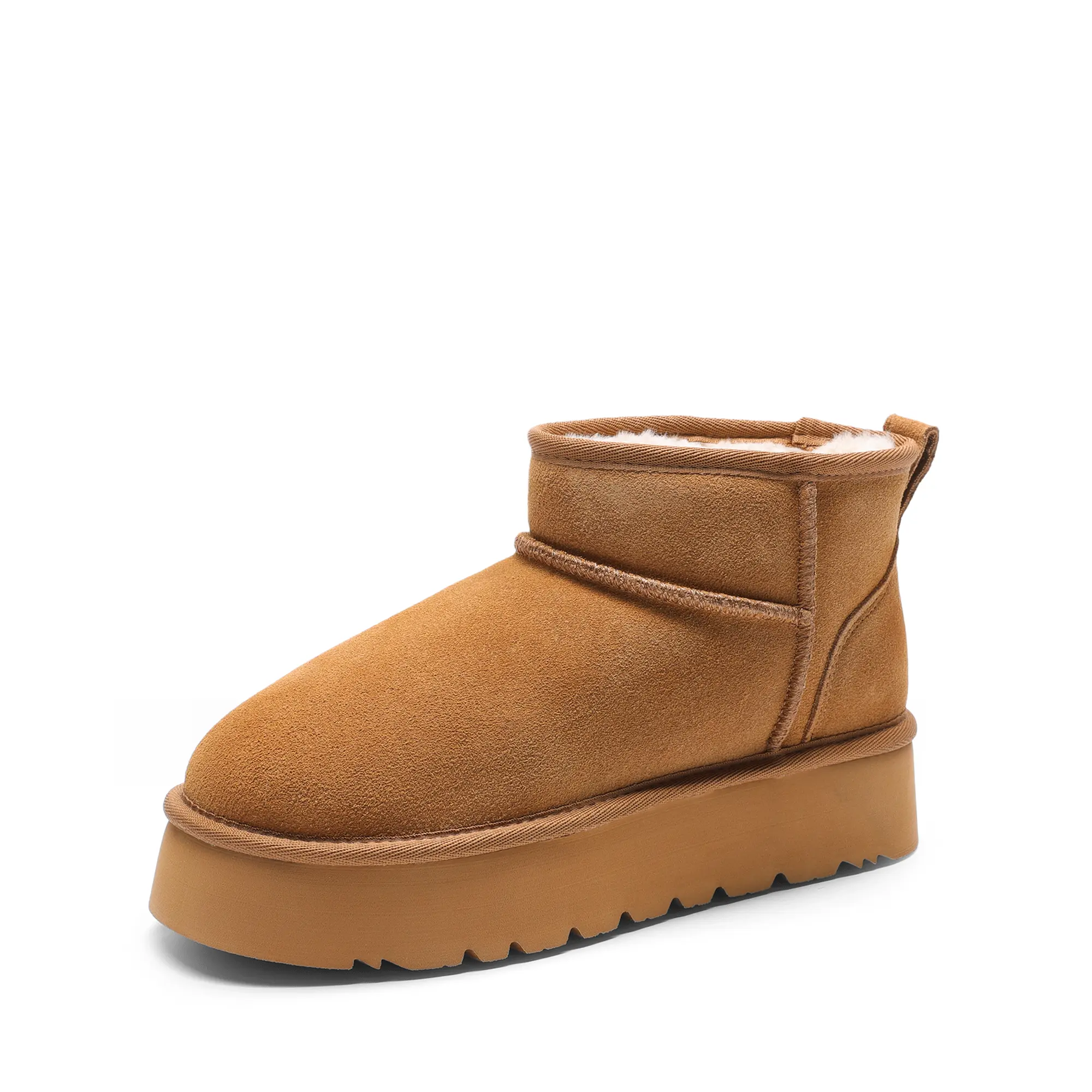 DREAM PAIRS Women's Chestnut 1.5in Platform Lift Winter Snow Boots - Genuine Suede, Water-Resistant Chic Ankle Booties, 3.81cm Low Heel, 17mm Antislip EVA Sole, Stable Lightweight, Memory Foam, Faux Fur Lined Walking Shoes with Removable DIY Ribbon, Mini,