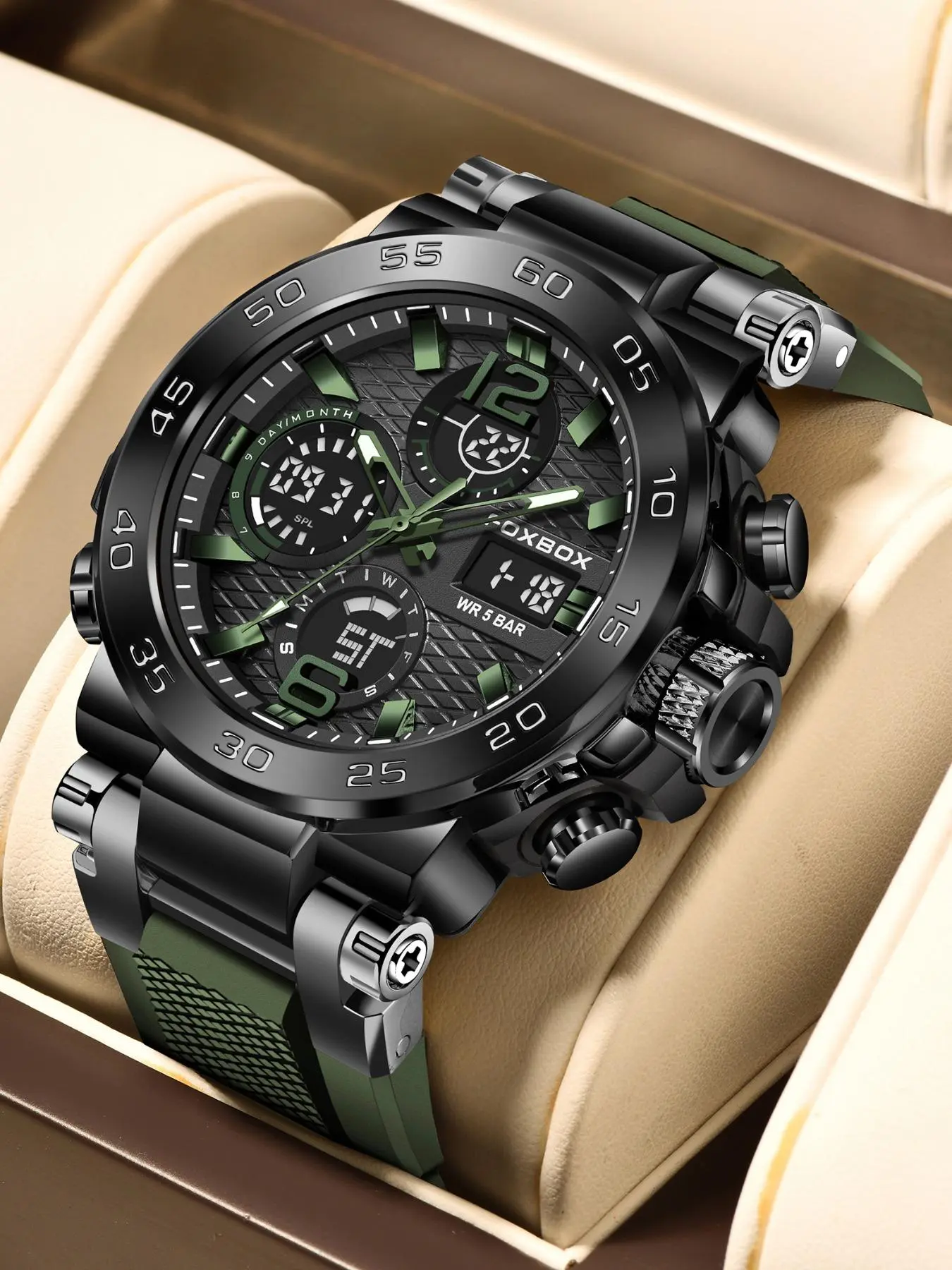 Men's Waterproof Digital Sports Watch with Luminous Dial Alarm Function, Wristwatch Gift with Box, Digital Analog Watch, Digital Quartz Watch