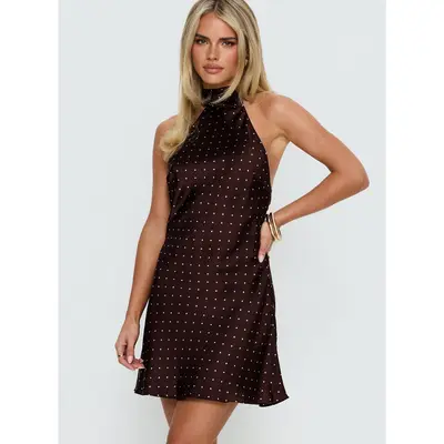 Brown Polka Dot Mini Dress Princess Polly - TikTok Shop