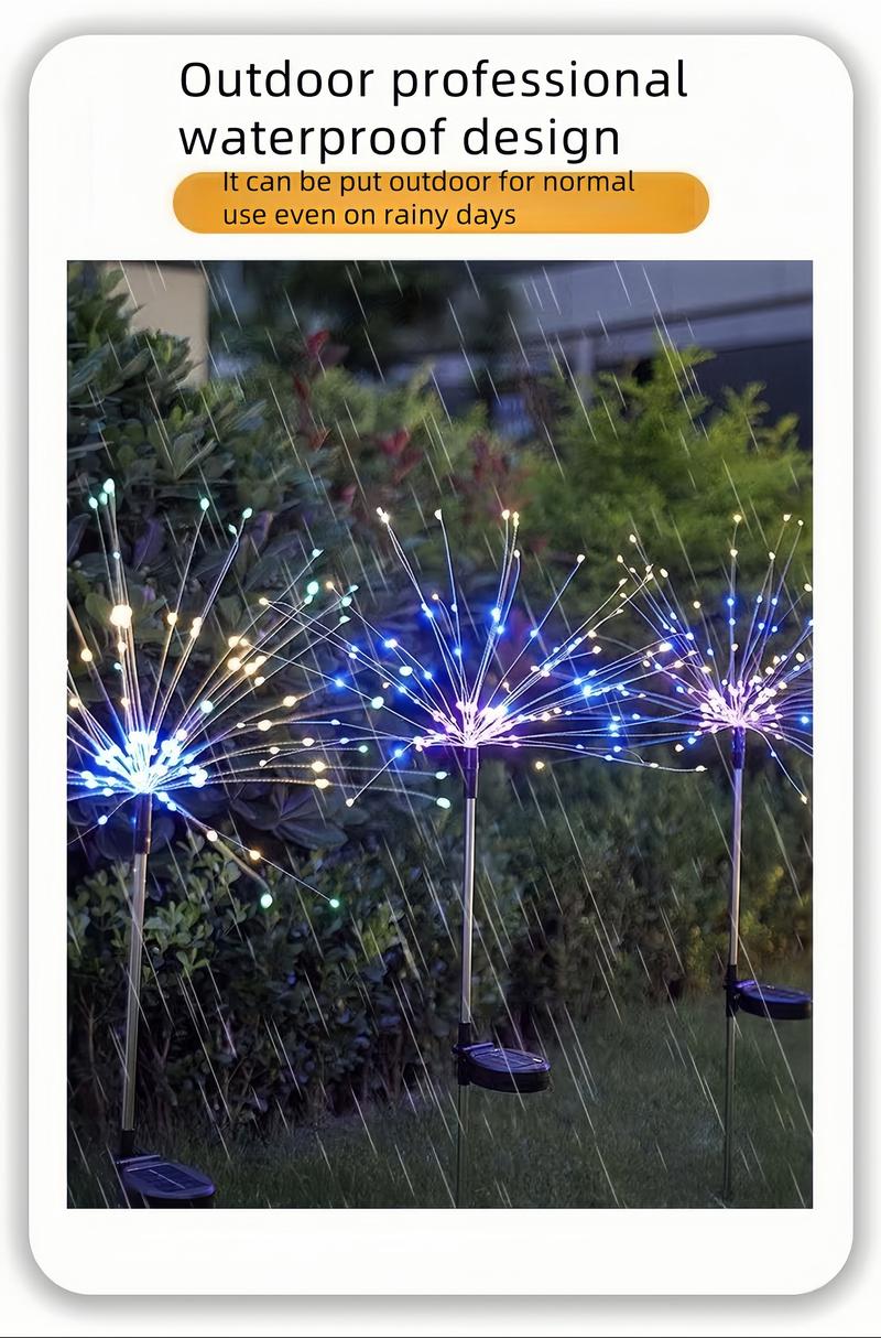 2/4/6pcs Solar Powered 120LED Pole Fireworks Lights, Outdoor Waterproof Garden Lights, 8 Lighting Modes, Patio, Balcony B&B Scenario Camping Party Decoration, Carnival Outdoor Summer Ambient Lights