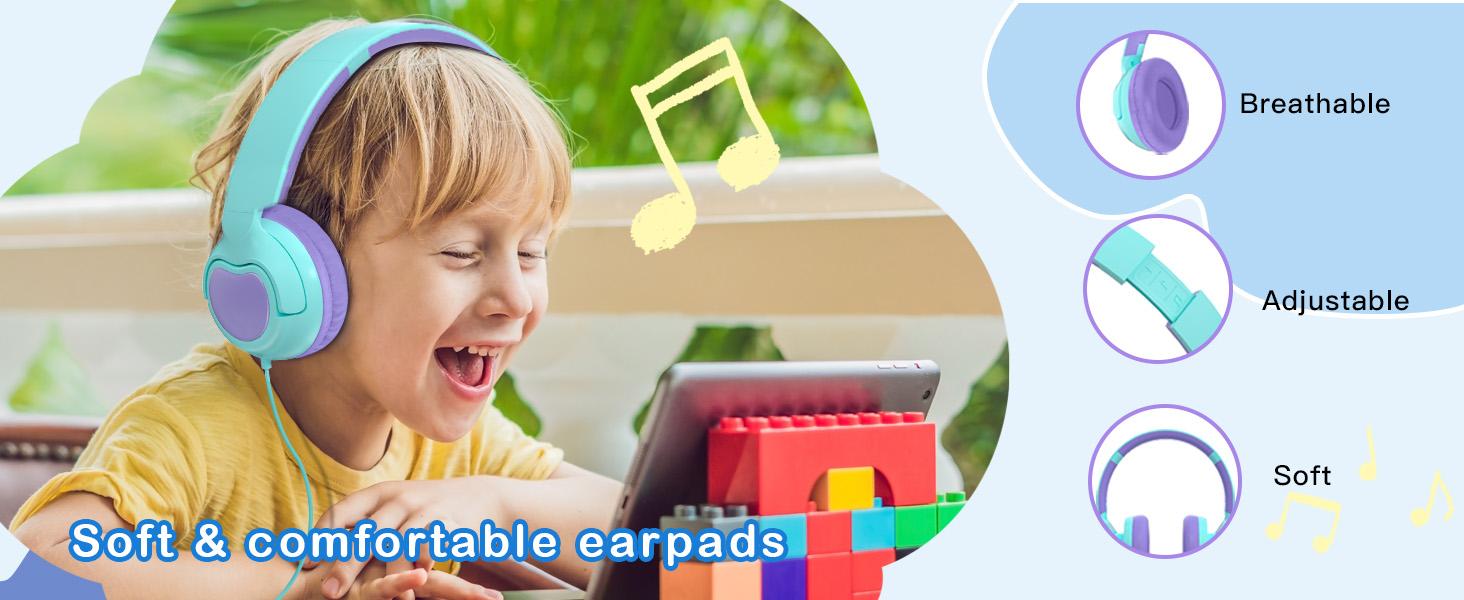 ZIHNIC R2 Wired Kids Headphones, Safe 85dB Volume Limit for Boys & Girls, Comfortable Earpads, Foldable Design for School, Tablets, and Travel-RED Earbuds Headset