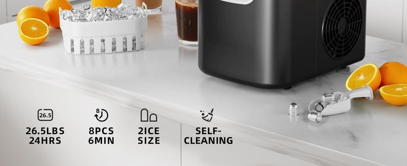 Antarctic Star Countertop Ice Maker Portable Ice Machine with Handle, 26Lbs/24H, Self-Cleaning Ice Makers, 9 Ice Cubes/6 Mins for Home Kitchen Bar Party, Black.